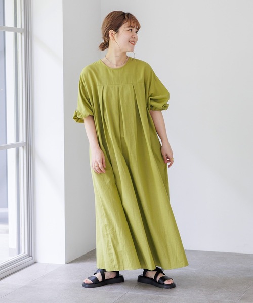 studio CLIP（スタディオクリップ）の「【低身長スタッフ企画/WEB限定】コットンリネンボリュームワンピース（ワンピース・レディース・ブラック/グリーン/ピンク・FREE）」の6枚目の写真