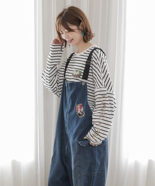 ScoLar（スカラー）の「333006：レコードを回すウサギとクマの刺繍オーバーオール（サロペット/オーバーオール・メンズ・ネイビー/ブラウン/ブラック・M）」の18枚目の写真