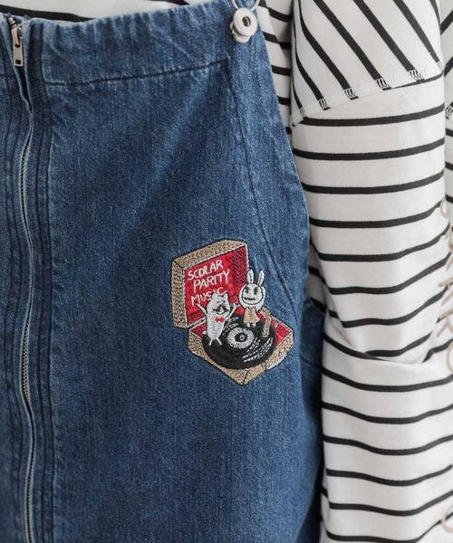 ScoLar（スカラー）の「333006：レコードを回すウサギとクマの刺繍オーバーオール（サロペット/オーバーオール・メンズ・ネイビー/ブラウン/ブラック・M）」の15枚目の写真