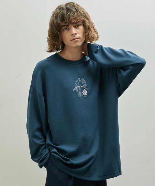 JUNRED（ジュンレッド）の「フラワー刺繍ロングスリーブTシャツ（Tシャツ/カットソー・メンズ・ホワイト/グリーン/ブラック・L/M/S）」の3枚目の写真