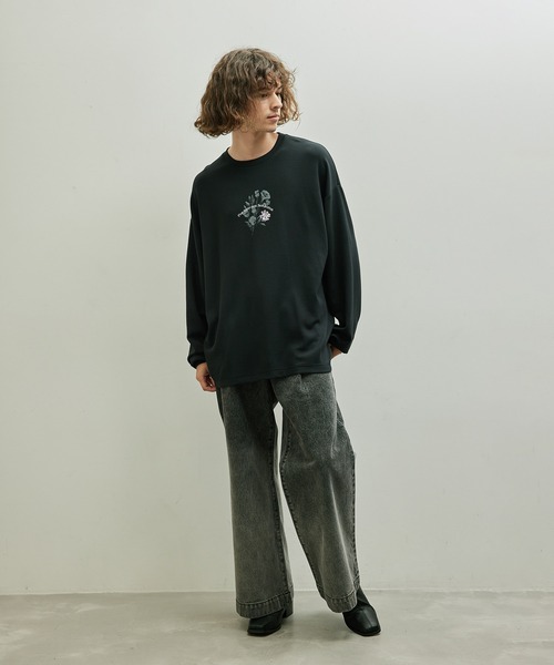 JUNRED（ジュンレッド）の「フラワー刺繍ロングスリーブTシャツ（Tシャツ/カットソー・メンズ・ホワイト/グリーン/ブラック・L/M/S）」の6枚目の写真