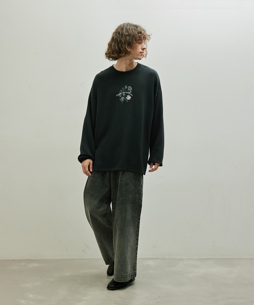 JUNRED（ジュンレッド）の「フラワー刺繍ロングスリーブTシャツ（Tシャツ/カットソー・メンズ・ホワイト/グリーン/ブラック・L/M/S）」の7枚目の写真