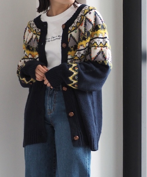 cepo（セポ）の「キュウシン柄クルーネックカーディガン（カーディガン/ボレロ・レディース・ネイビー/オフホワイト・M）」の15枚目の写真