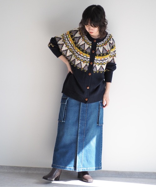 cepo（セポ）の「キュウシン柄クルーネックカーディガン（カーディガン/ボレロ・レディース・ネイビー/オフホワイト・M）」の7枚目の写真