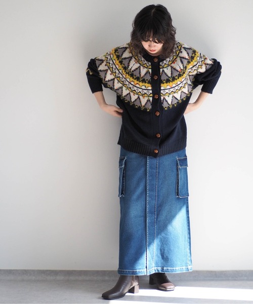 cepo（セポ）の「キュウシン柄クルーネックカーディガン（カーディガン/ボレロ・レディース・ネイビー/オフホワイト・M）」の17枚目の写真