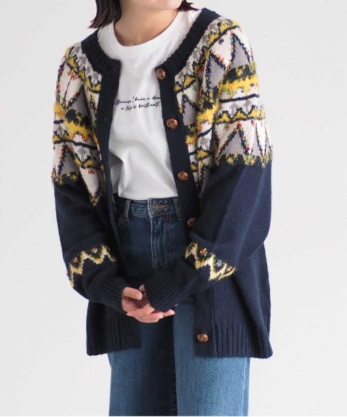 cepo（セポ）の「キュウシン柄クルーネックカーディガン（カーディガン/ボレロ・レディース・ネイビー/オフホワイト・M）」の5枚目の写真