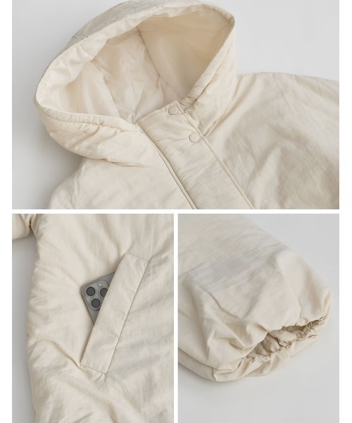 Re:EDIT（リエディ）の「[HITアウター][低身長サイズ有]中綿入りオーバーサイズモンスターパーカーコート（ダウンジャケット/コート・レディース・ブラック/アイボリー/カーキ・MEDIUM/SHORT/LARGE）」の18枚目の写真