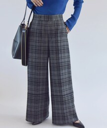quaranciel:〈手洗い可能〉チェック ソリッド パイピング ワイド パンツ
