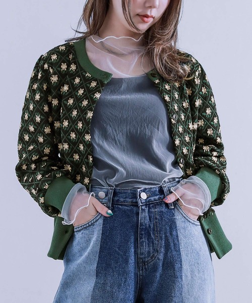 osharewalker（オシャレウォーカー）の「【廃盤】【ZOZO限定】『レトロフラワージャカードニットカーディガン』（カーディガン/ボレロ・レディース・ブラウン/グリーン・FREE）」の8枚目の写真