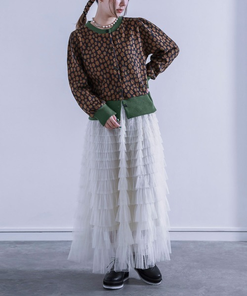 osharewalker（オシャレウォーカー）の「【廃盤】【ZOZO限定】『レトロフラワージャカードニットカーディガン』（カーディガン/ボレロ・レディース・ブラウン/グリーン・FREE）」の4枚目の写真