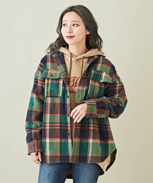 CUBE SUGAR（キューブシュガー）の「起毛チェックビッグシャツ（シャツ/ブラウス・レディース・イエロー/ネイビー/ブラウン/マルチ・M）」の3枚目の写真