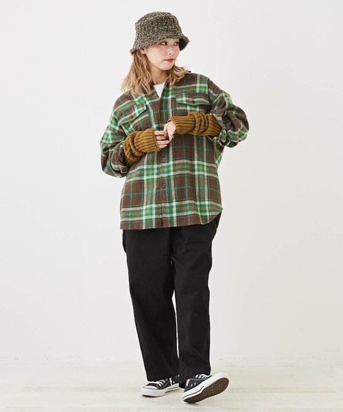 CUBE SUGAR（キューブシュガー）の「起毛チェックビッグシャツ（シャツ/ブラウス・レディース・イエロー/ネイビー/ブラウン/マルチ・M）」の5枚目の写真