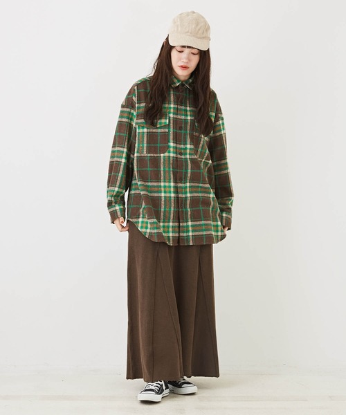 CUBE SUGAR（キューブシュガー）の「起毛チェックビッグシャツ（シャツ/ブラウス・レディース・イエロー/ネイビー/ブラウン/マルチ・M）」の8枚目の写真