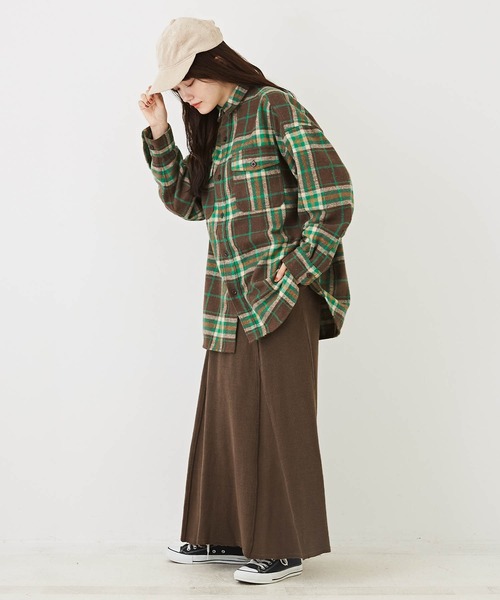 CUBE SUGAR（キューブシュガー）の「起毛チェックビッグシャツ（シャツ/ブラウス・レディース・イエロー/ネイビー/ブラウン/マルチ・M）」の9枚目の写真