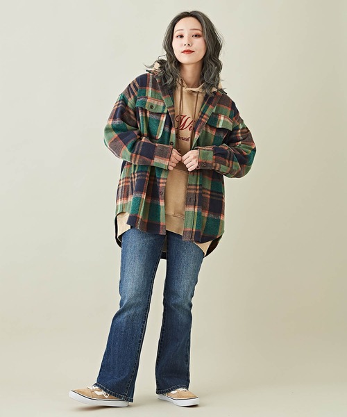 CUBE SUGAR（キューブシュガー）の「起毛チェックビッグシャツ（シャツ/ブラウス・レディース・イエロー/ネイビー/ブラウン/マルチ・M）」の15枚目の写真