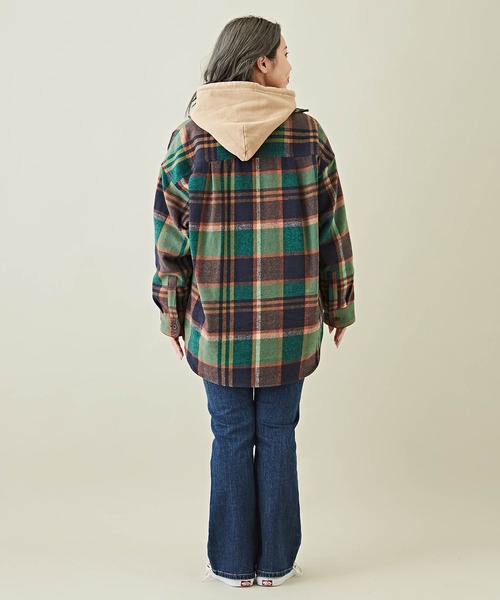 CUBE SUGAR（キューブシュガー）の「起毛チェックビッグシャツ（シャツ/ブラウス・レディース・イエロー/ネイビー/ブラウン/マルチ・M）」の17枚目の写真