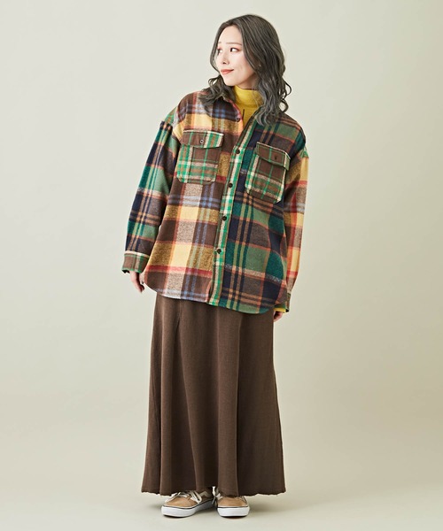 CUBE SUGAR（キューブシュガー）の「起毛チェックビッグシャツ（シャツ/ブラウス・レディース・イエロー/ネイビー/ブラウン/マルチ・M）」の18枚目の写真