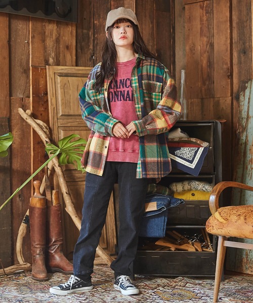 CUBE SUGAR（キューブシュガー）の「起毛チェックビッグシャツ（シャツ/ブラウス・レディース・イエロー/ネイビー/ブラウン/マルチ・M）」の19枚目の写真