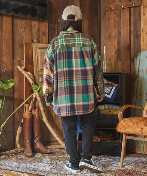 CUBE SUGAR（キューブシュガー）の「起毛チェックビッグシャツ（シャツ/ブラウス・レディース・イエロー/ネイビー/ブラウン/マルチ・M）」の21枚目の写真