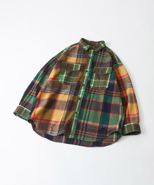 CUBE SUGAR（キューブシュガー）の「起毛チェックビッグシャツ（シャツ/ブラウス・レディース・イエロー/ネイビー/ブラウン/マルチ・M）」の22枚目の写真