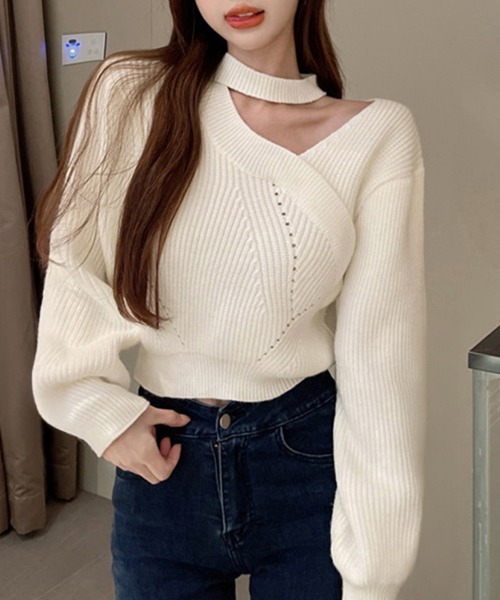 Miniministore（ミニミニストア）の「ショート丈 ニットトップスレディース秋冬（ニット/セーター・レディース・ブラック/アイボリー/レッド・フリー）」の4枚目の写真