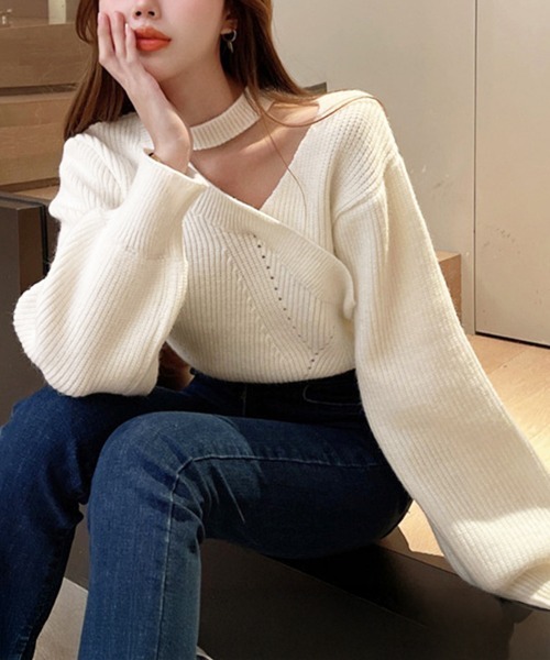 Miniministore（ミニミニストア）の「ショート丈 ニットトップスレディース秋冬（ニット/セーター・レディース・ブラック/アイボリー/レッド・フリー）」の5枚目の写真