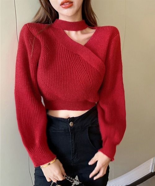 Miniministore（ミニミニストア）の「ショート丈 ニットトップスレディース秋冬（ニット/セーター・レディース・ブラック/アイボリー/レッド・フリー）」の13枚目の写真