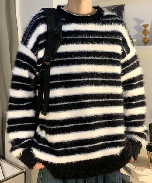 aimoha（アイモハ）の「aimoha men BORDER FRINGE KNIT ボーダーフリンジ プルオーバー（ニット/セーター・メンズ・ブラック・XX-LARGE/X-LARGE/LARGE/MEDIUM）」の3枚目の写真