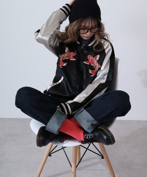 ACE(エース)の「ACE スカジャン(スカジャン・メンズ・カーキ/ブラック×シルバー/ブラック系その他/ピンク/ブラック×ゴールド/ブルー・M/L/LL)」の1枚目の写真