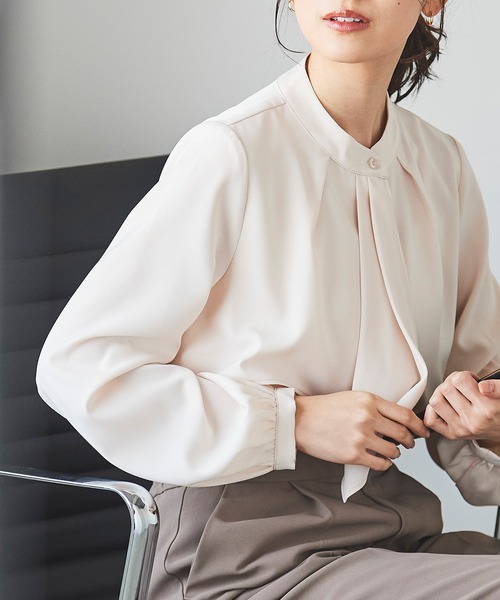 DRESS LAB(ドレスラボ)の「【手洗い可能】タックボウタイブラウス(シャツ/ブラウス・レディース・ホワイト/ピンクベージュ/ブルー・M/S/LL/L)」の3枚目の写真