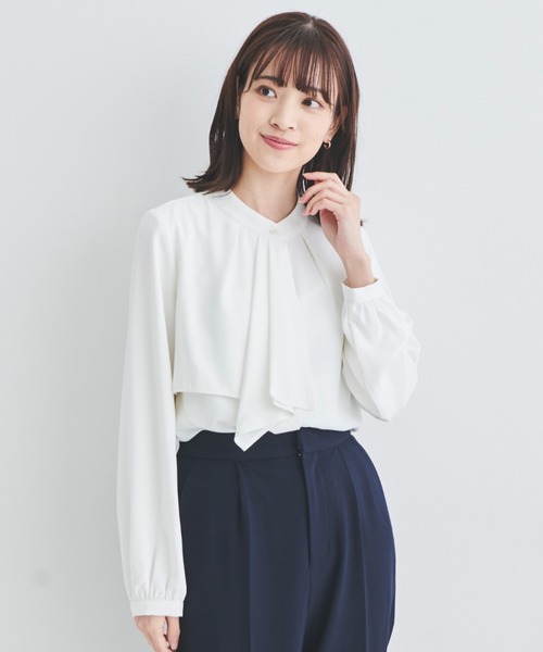 DRESS LAB(ドレスラボ)の「【手洗い可能】タックボウタイブラウス(シャツ/ブラウス・レディース・ホワイト/ピンクベージュ/ブルー・M/S/LL/L)」の2枚目の写真