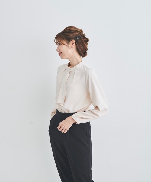 DRESS LAB(ドレスラボ)の「【手洗い可能】タックボウタイブラウス(シャツ/ブラウス・レディース・ホワイト/ピンクベージュ/ブルー・M/S/LL/L)」の11枚目の写真