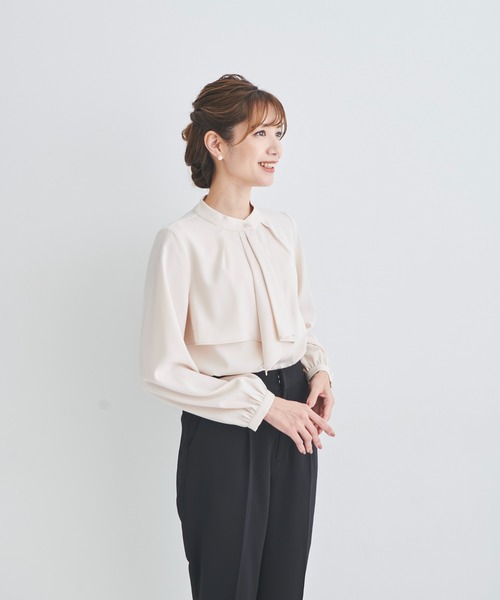 DRESS LAB(ドレスラボ)の「【手洗い可能】タックボウタイブラウス(シャツ/ブラウス・レディース・ホワイト/ピンクベージュ/ブルー・M/S/LL/L)」の13枚目の写真