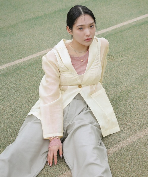 select MOCA（セレクトモカ）の「シアーテーラードジャケット（テーラードジャケット・レディース・ネイビー/ブラウン/アイボリー・FREE）」の7枚目の写真