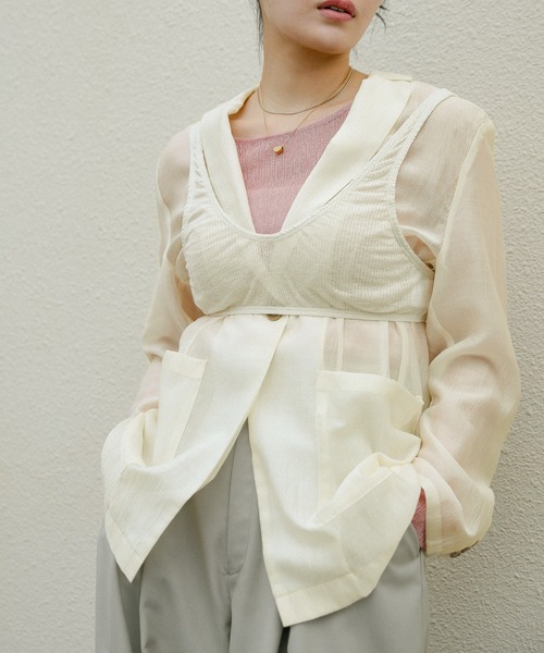 select MOCA（セレクトモカ）の「シアーテーラードジャケット（テーラードジャケット・レディース・ネイビー/ブラウン/アイボリー・FREE）」の8枚目の写真