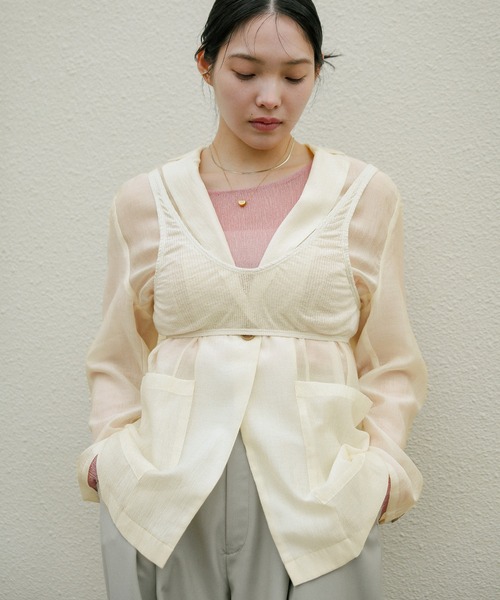 select MOCA（セレクトモカ）の「シアーテーラードジャケット（テーラードジャケット・レディース・ネイビー/ブラウン/アイボリー・FREE）」の10枚目の写真