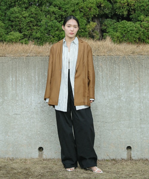 select MOCA（セレクトモカ）の「シアーテーラードジャケット（テーラードジャケット・レディース・ネイビー/ブラウン/アイボリー・FREE）」の5枚目の写真