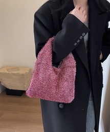 ラメ シャギーニット メタリック ハンドバッグ