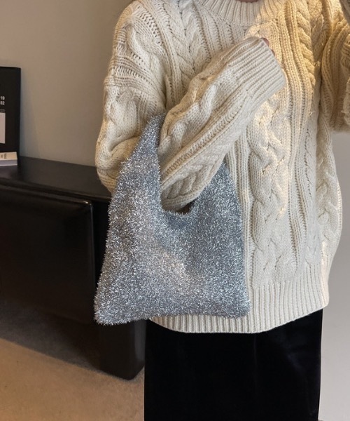 SHEPP(シープ)の「ラメ シャギーニット メタリック ハンドバッグ(ハンドバッグ・レディース・シルバー/ゴールド/その他1/ブラック/ピンク・FREE)」の3枚目の写真
