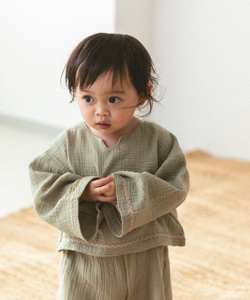 sea and shells by pairmanon(シーアンドシェルズバイペアマノン)の「【sea and shells by pairmanon】ダブルガーゼ 配色 セットアップ(その他ベビーウェア・キッズ・イエロー/アイボリー/カーキ・100/110/80/90)」の7枚目の写真