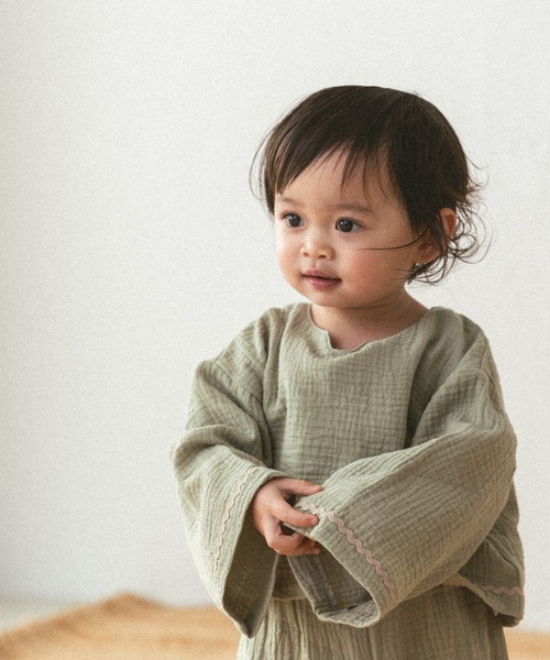 sea and shells by pairmanon(シーアンドシェルズバイペアマノン)の「【sea and shells by pairmanon】ダブルガーゼ 配色 セットアップ(その他ベビーウェア・キッズ・イエロー/アイボリー/カーキ・100/110/80/90)」の8枚目の写真