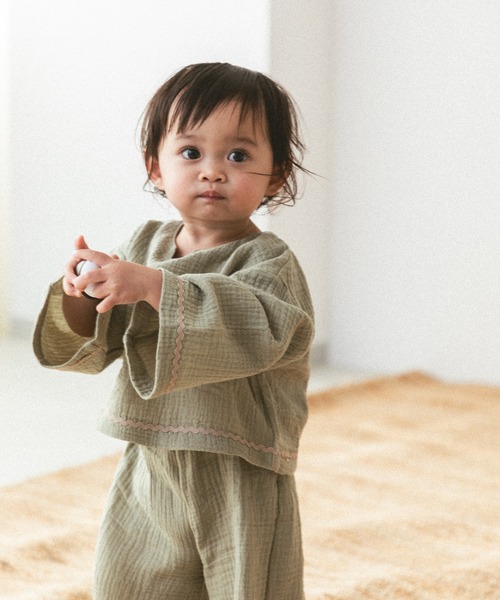 sea and shells by pairmanon(シーアンドシェルズバイペアマノン)の「【sea and shells by pairmanon】ダブルガーゼ 配色 セットアップ(その他ベビーウェア・キッズ・イエロー/アイボリー/カーキ・100/110/80/90)」の9枚目の写真