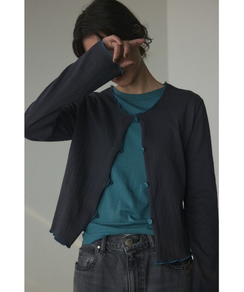 BLACK BY MOUSSY(ブラックバイマウジー)の「mellow cardigan(メロウカーディガン)(カーディガン/ボレロ・レディース・オレンジ/ライトブラック/ライトブルー・FREE)」の2枚目の写真