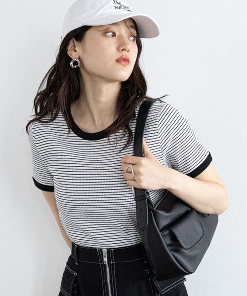 RAGEBLUE(レイジブルー)の「テレコボーダー/コンパクトTシャツ(Tシャツ/カットソー・レディース・ホワイト系/ピンク系・FREE)」の2枚目の写真