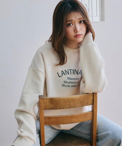 LANTINAM(ランティナム)の「【ZOZO限定】ユニセックス / ワッフルカレッジロンT(Tシャツ/カットソー・レディース・ピンク/ブラック/アイボリー・FREE)」の2枚目の写真