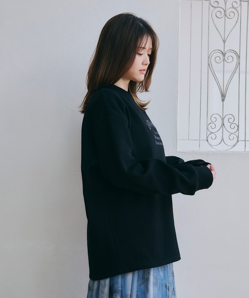LANTINAM(ランティナム)の「【ZOZO限定】ユニセックス / ワッフルカレッジロンT(Tシャツ/カットソー・レディース・ピンク/ブラック/アイボリー・FREE)」の18枚目の写真