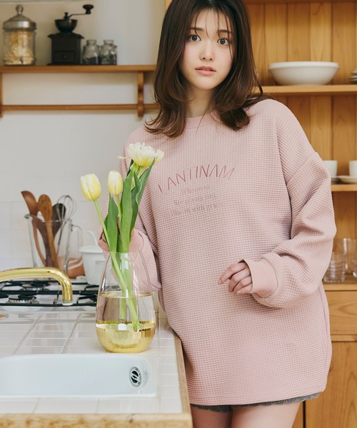 LANTINAM(ランティナム)の「【ZOZO限定】ユニセックス / ワッフルカレッジロンT(Tシャツ/カットソー・レディース・ピンク/ブラック/アイボリー・FREE)」の11枚目の写真