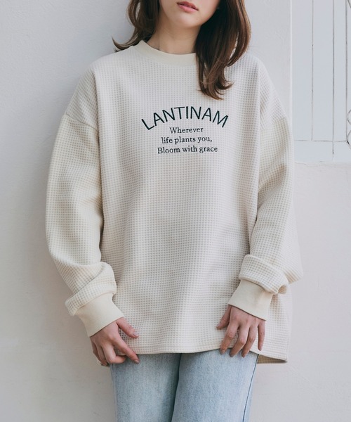 LANTINAM(ランティナム)の「【ZOZO限定】ユニセックス / ワッフルカレッジロンT(Tシャツ/カットソー・レディース・ピンク/ブラック/アイボリー・FREE)」の5枚目の写真