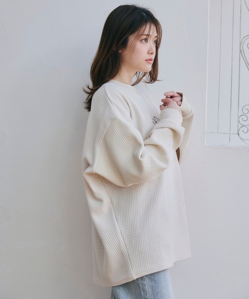 LANTINAM(ランティナム)の「【ZOZO限定】ユニセックス / ワッフルカレッジロンT(Tシャツ/カットソー・レディース・ピンク/ブラック/アイボリー・FREE)」の6枚目の写真