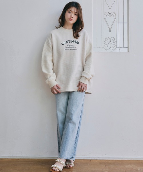 LANTINAM(ランティナム)の「【ZOZO限定】ユニセックス / ワッフルカレッジロンT(Tシャツ/カットソー・レディース・ピンク/ブラック/アイボリー・FREE)」の10枚目の写真